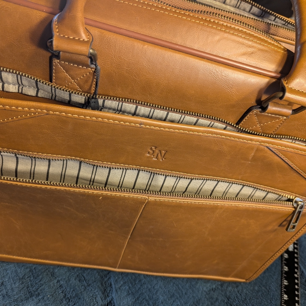 & Other Stories Cognac Leather Laptop Briefcase with Telescopic Handle - Picture 7 of 13